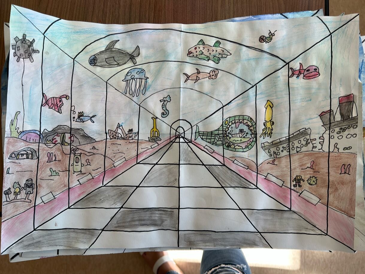 4th grade one point perspective fantasy aquariums. We got anything from the titanic, SpongeBob to Pok&eacute;mon 😂🥰 they also were excited to try our watercolor - colored pencils. Not sure if we&rsquo;d use them again, but it was fun to try them ou