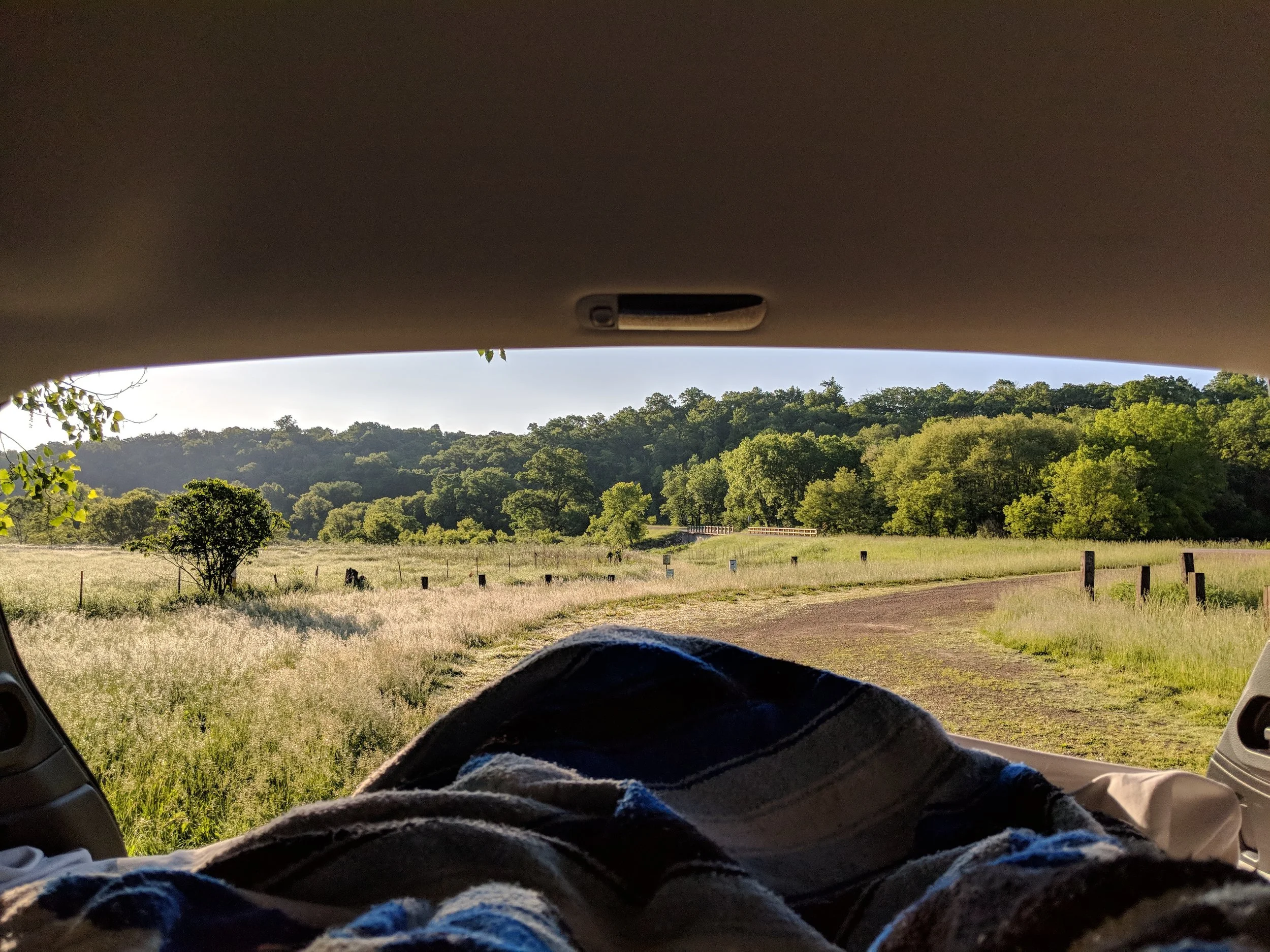 Morning view from the car near Castle Rock, WI.