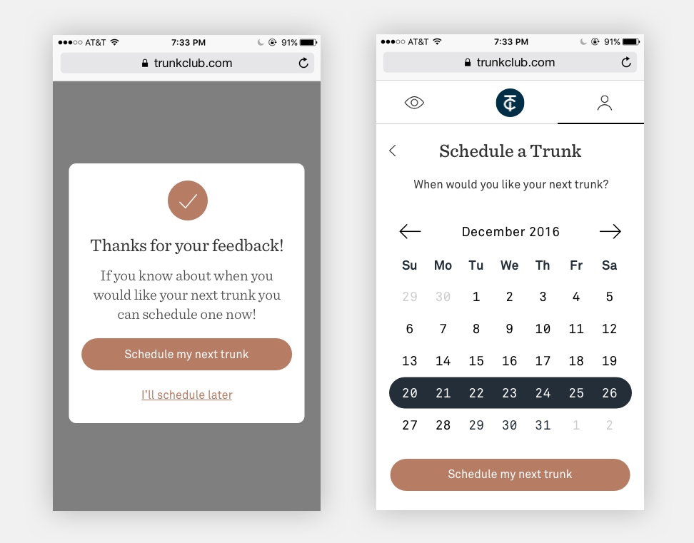 Early designs featured a full-week date-picker, something we would come back to revisit.