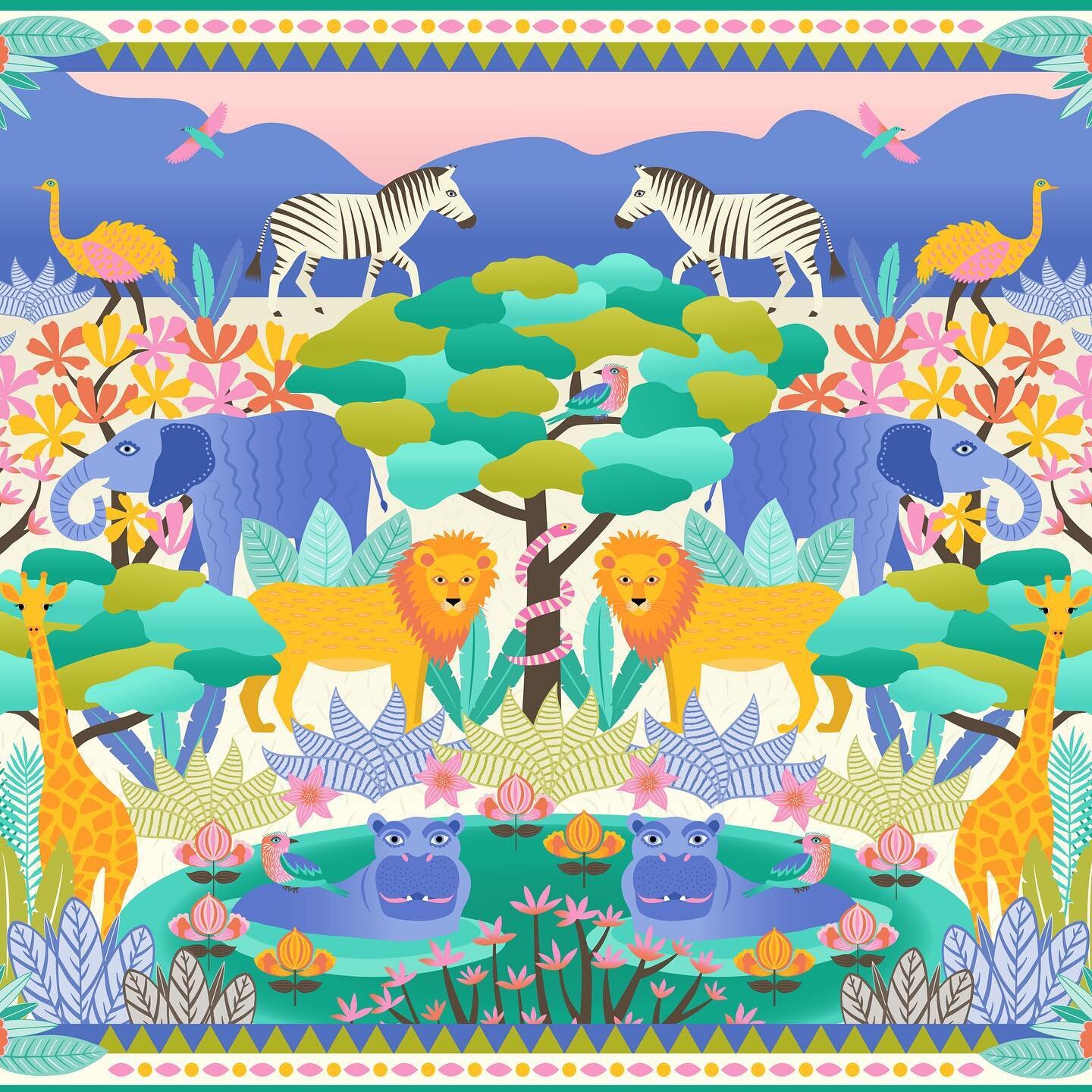 My design for the @spoonflower kid&rsquo;s play mat challenge. #spoonflowerchallenge #spoonflowerhome #spoonflowerdesignchallenge #africananimals #surfacedesign #elephant #lion #giraffe #hippo #kidsplaymat