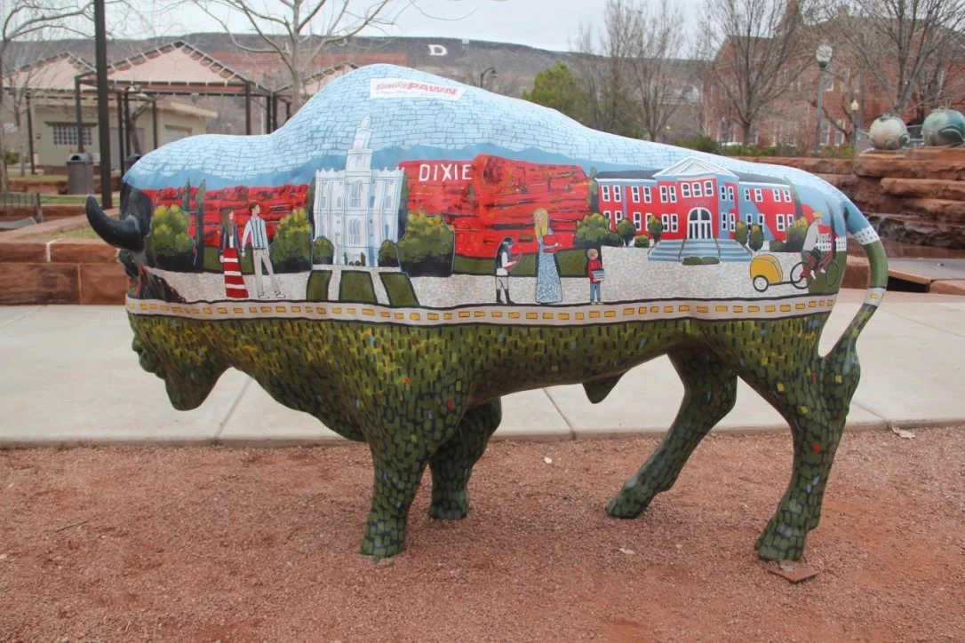  Walking on Sunshine, Bison Mural Commission by Dixie State University, Latex and Acrylic on Fiberglass, Side 1   