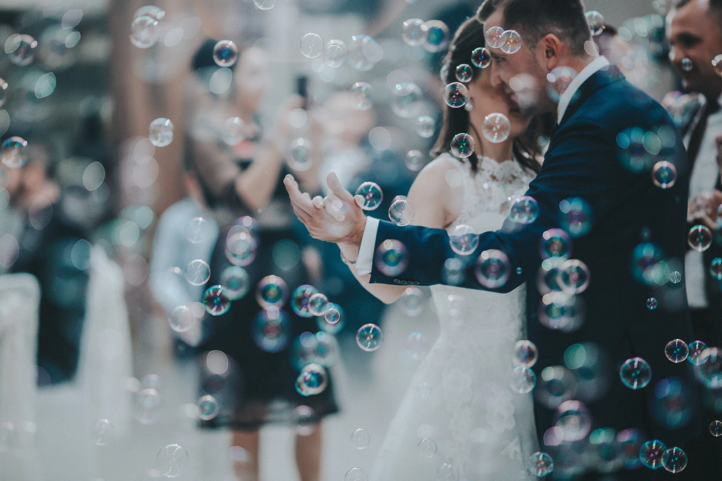 wedding couple bubbles