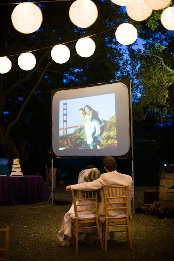 outdoor wedding projection on screen