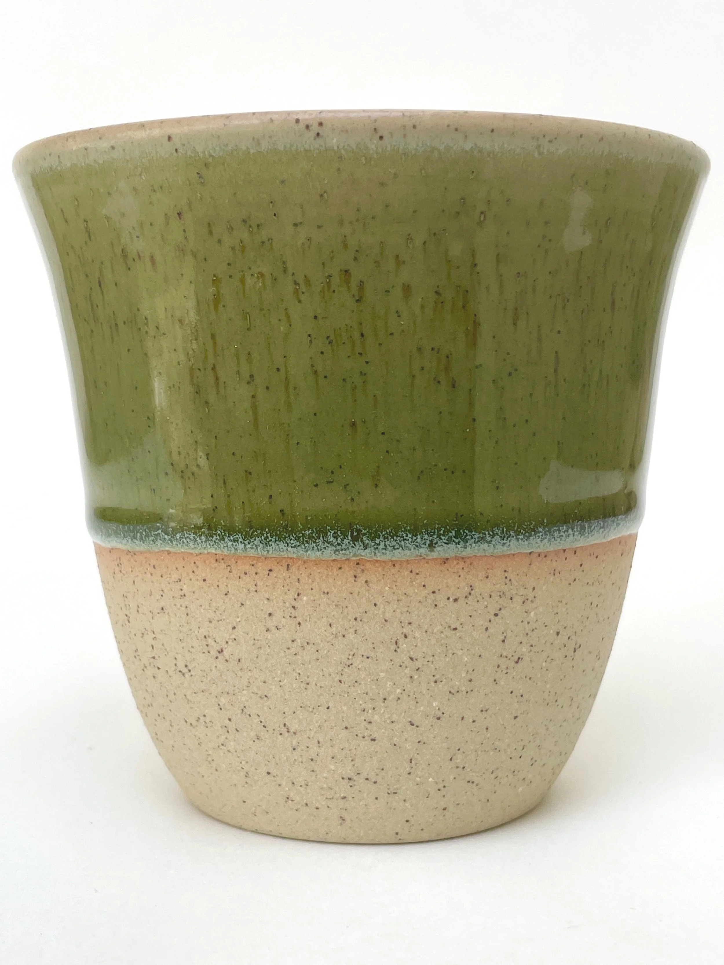 Handmade Ceramic Coffee Cups 300ml - French green & Raw Clay