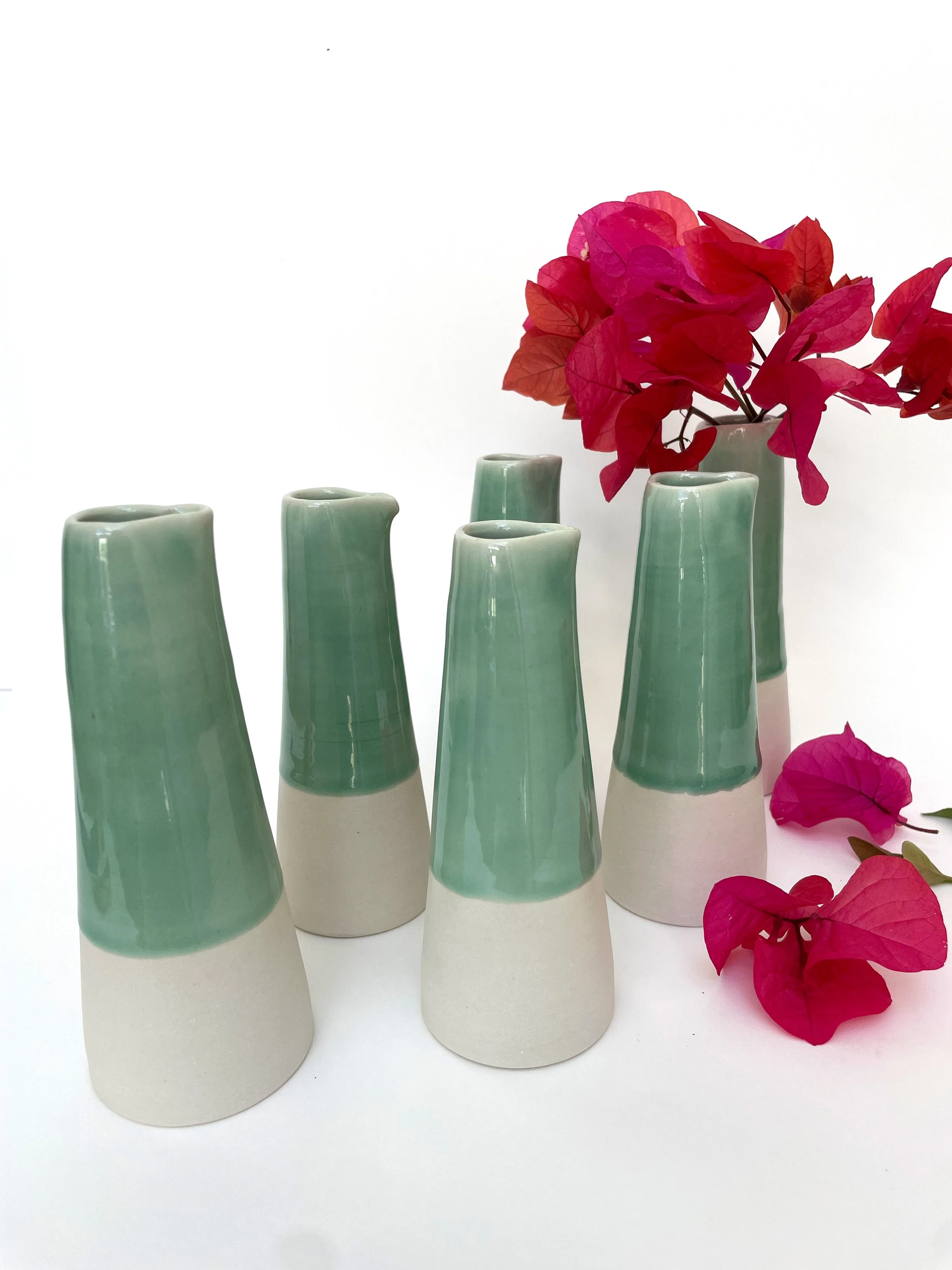 Tall ceramic milk pourer with spout and celadon glaze