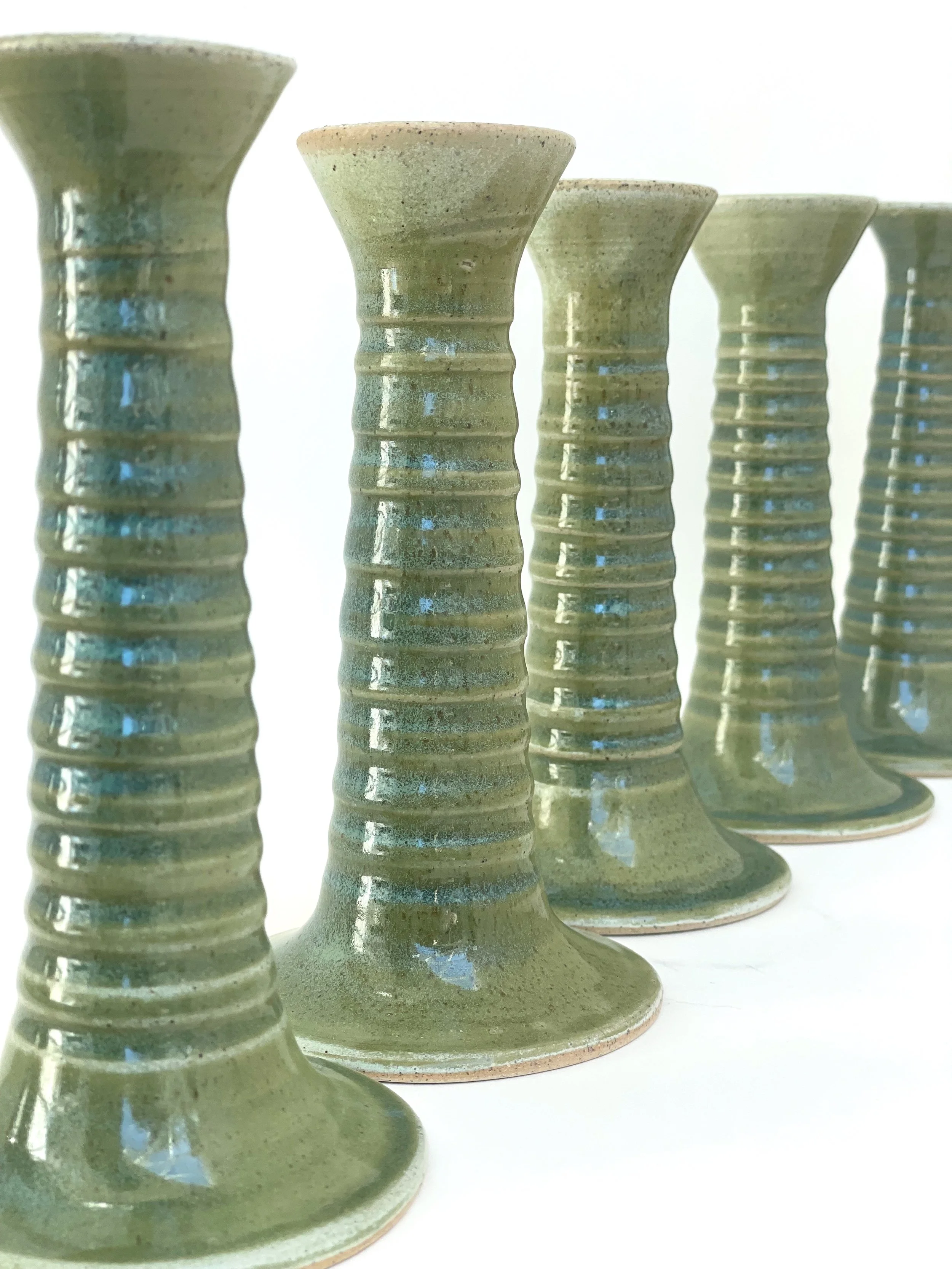 Ceramic candle sticks in french green
