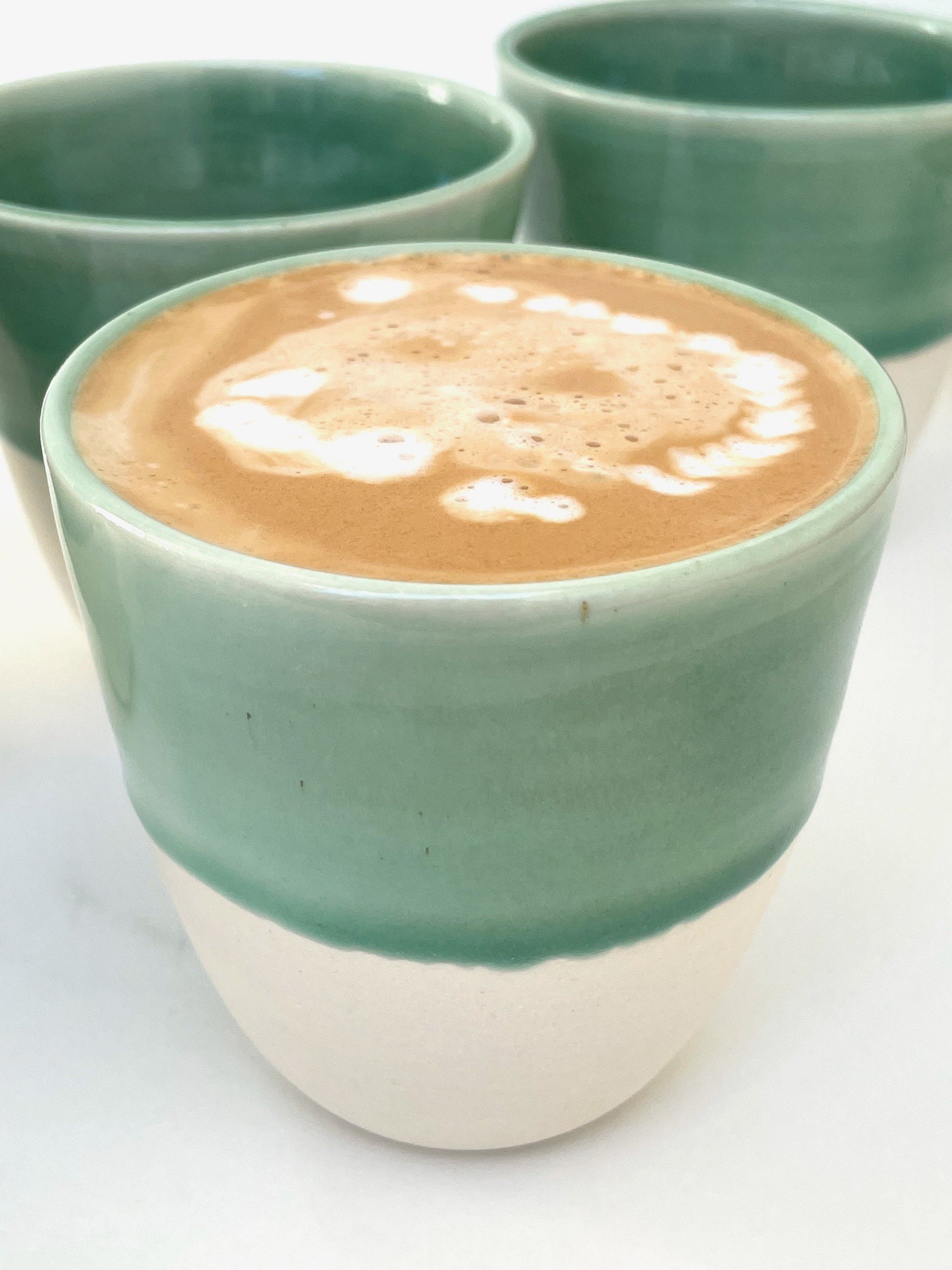 Handmade Ceramic Coffee Cups 300ml - Celadon & Raw Clay