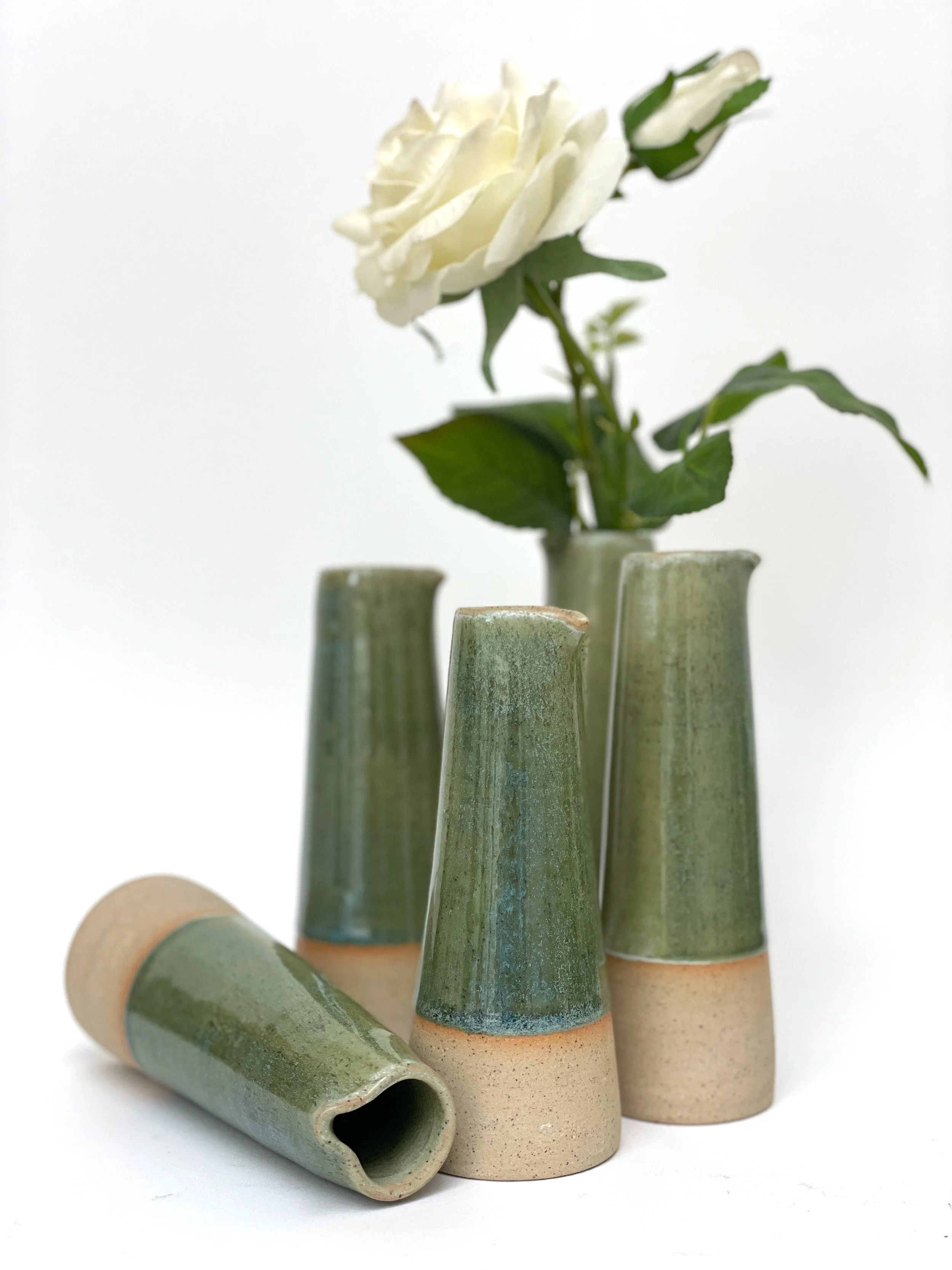 Handmade Ceramic Milk Pourer & Bud Vase - French green