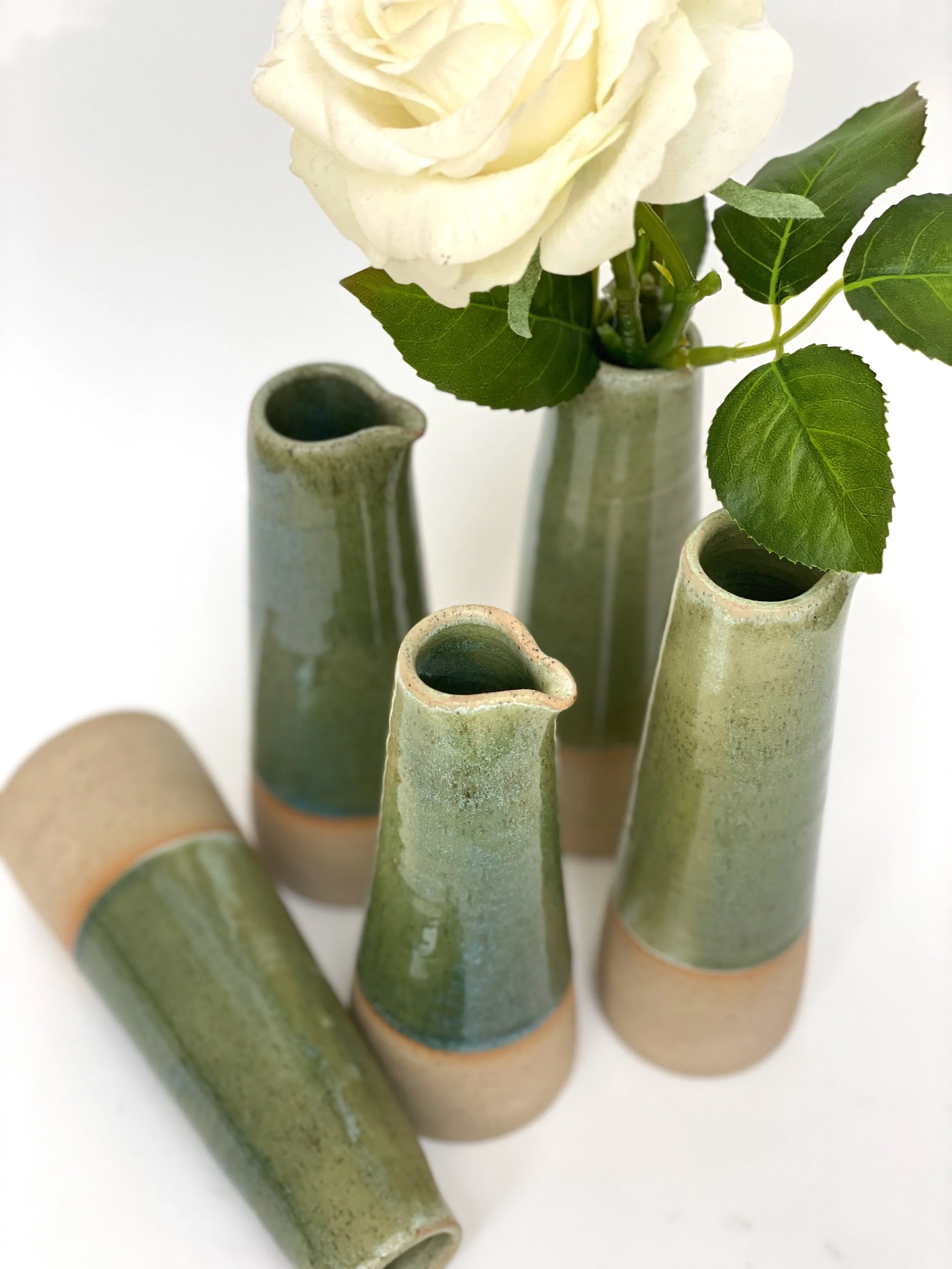 Handmade Ceramic Milk Pourer & Bud Vase - French green