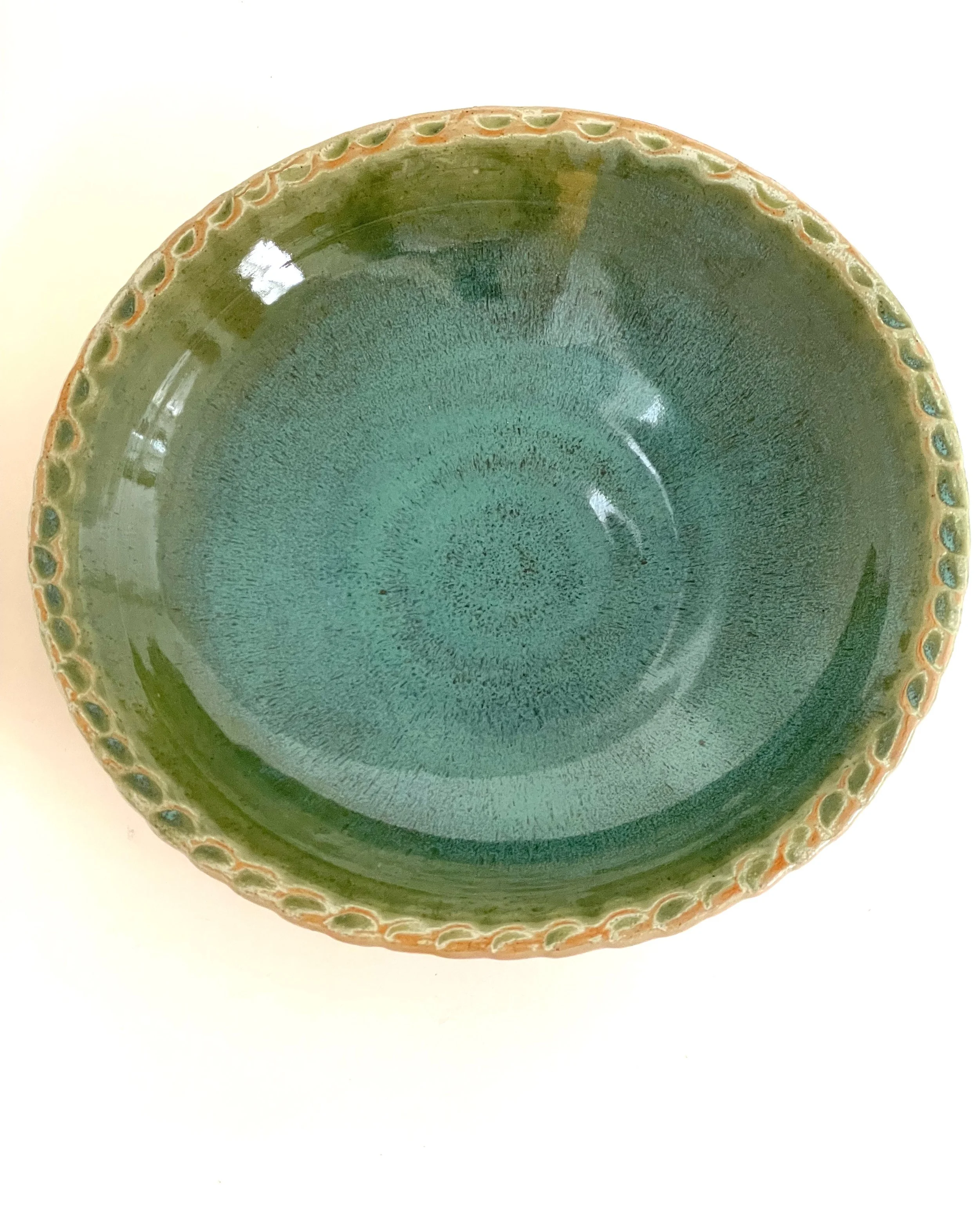 Handmade Ceramic Serving Bowl - Pie Crust Edge & Natural Glaze | Sydney Pottery