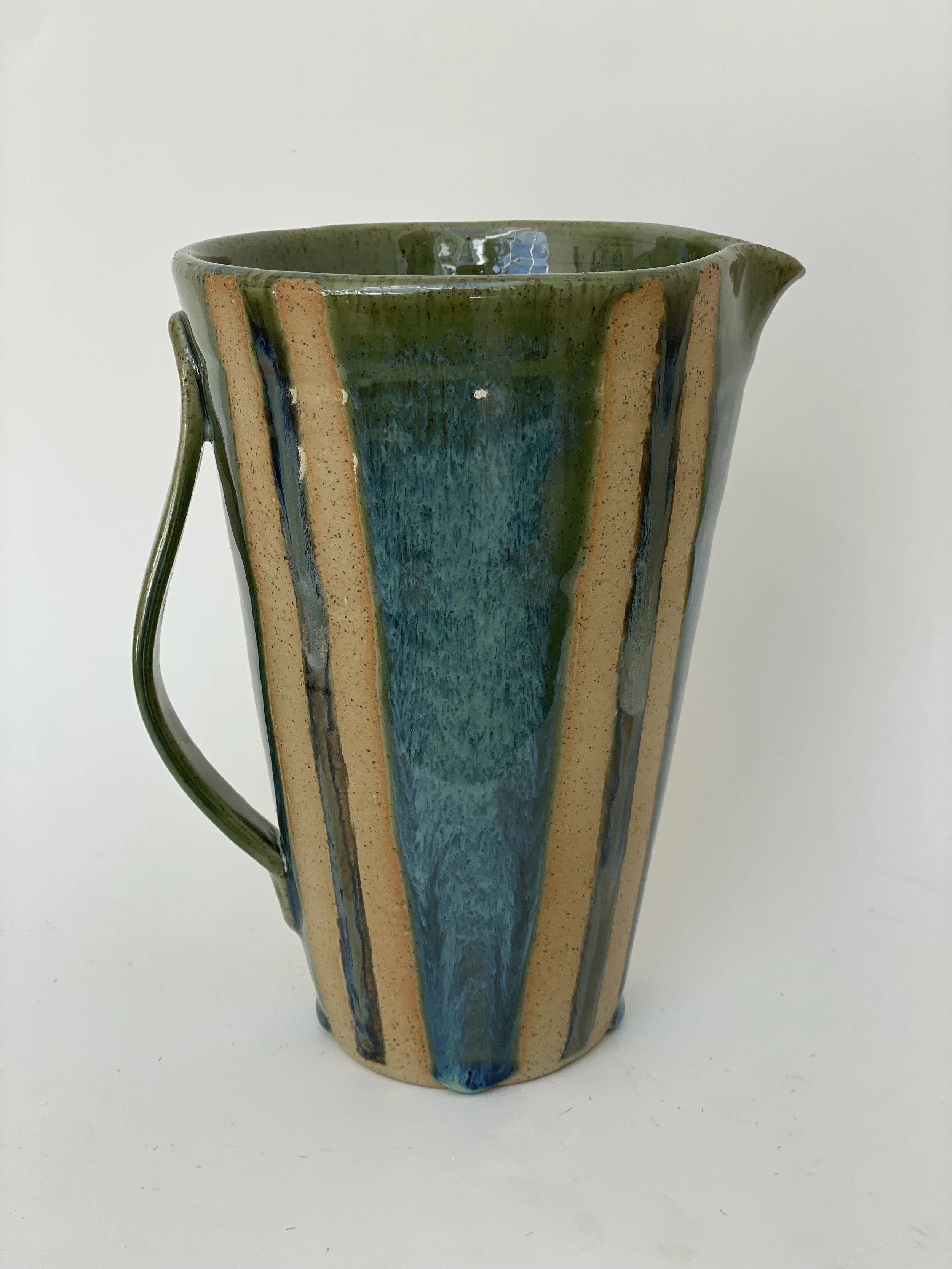 Handmade ceramic striped jug or vase