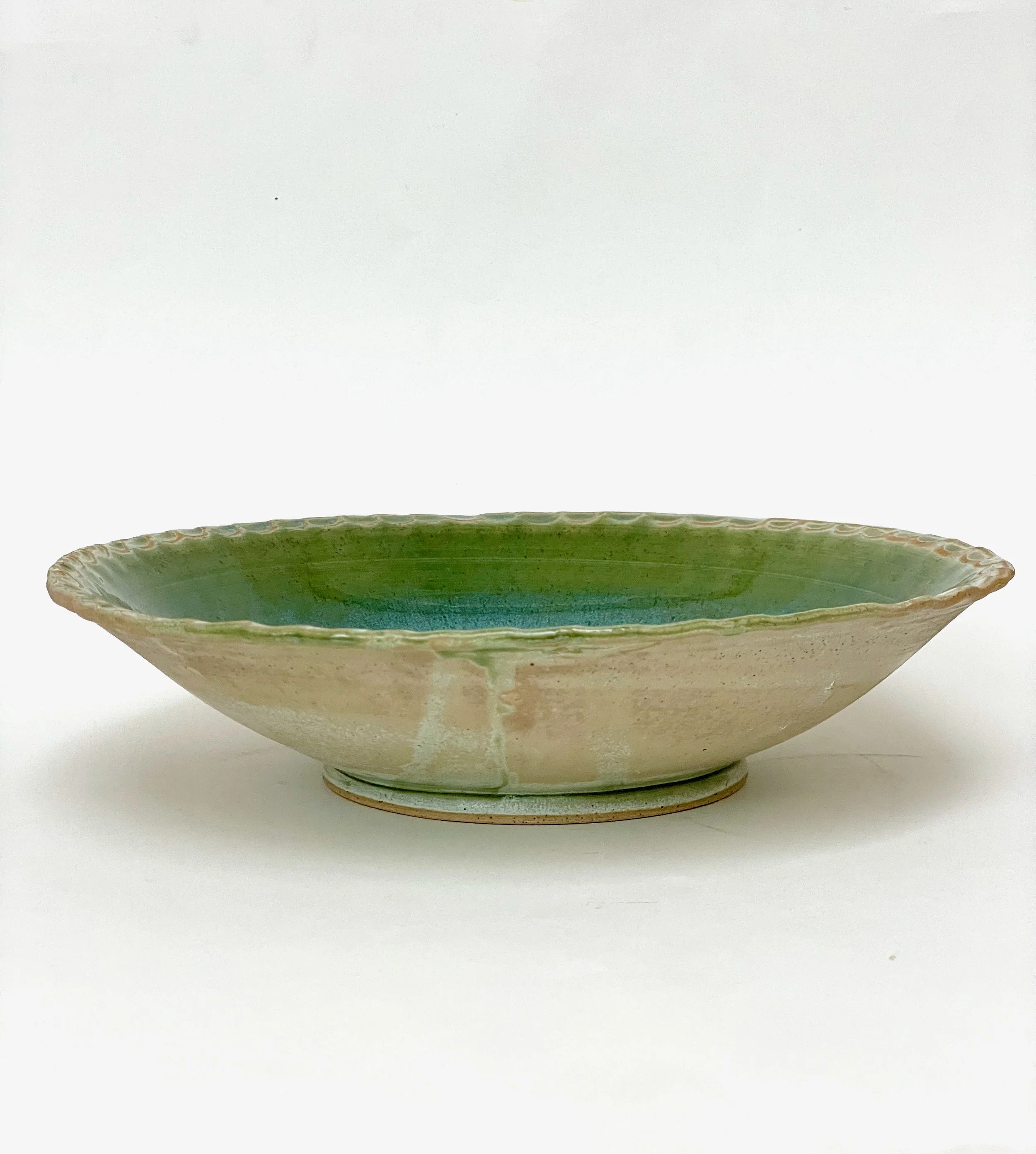 Handmade Ceramic Serving Bowl - Pie Crust Edge & Natural Glaze | Sydney Pottery