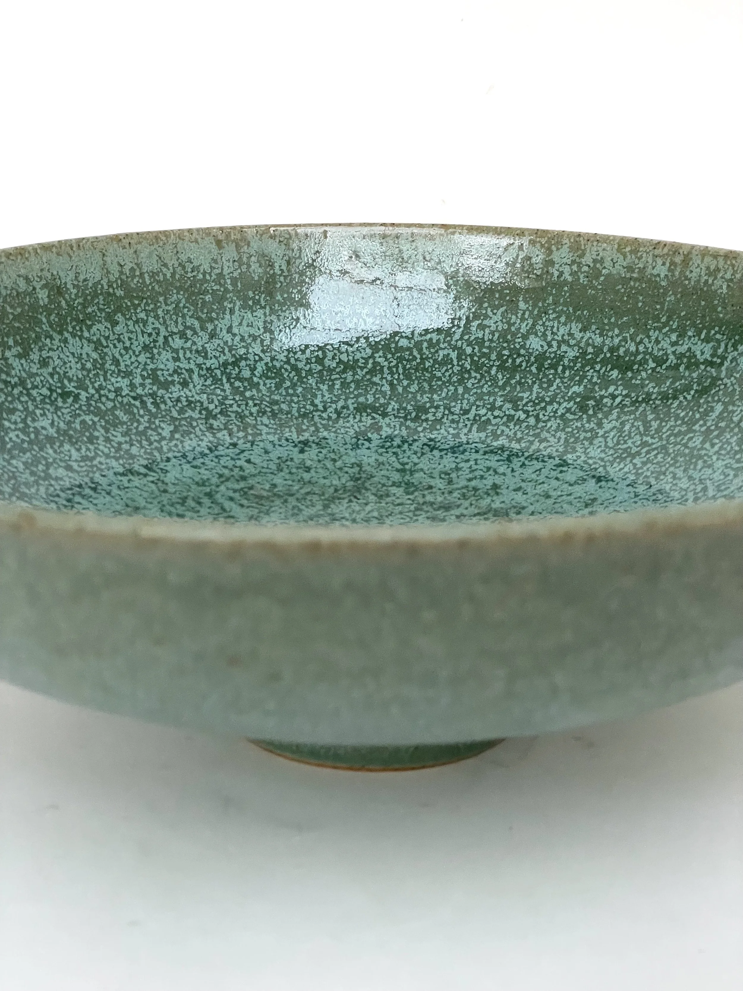 Handmade ceramic pedestal serving bowl in Seafoam green