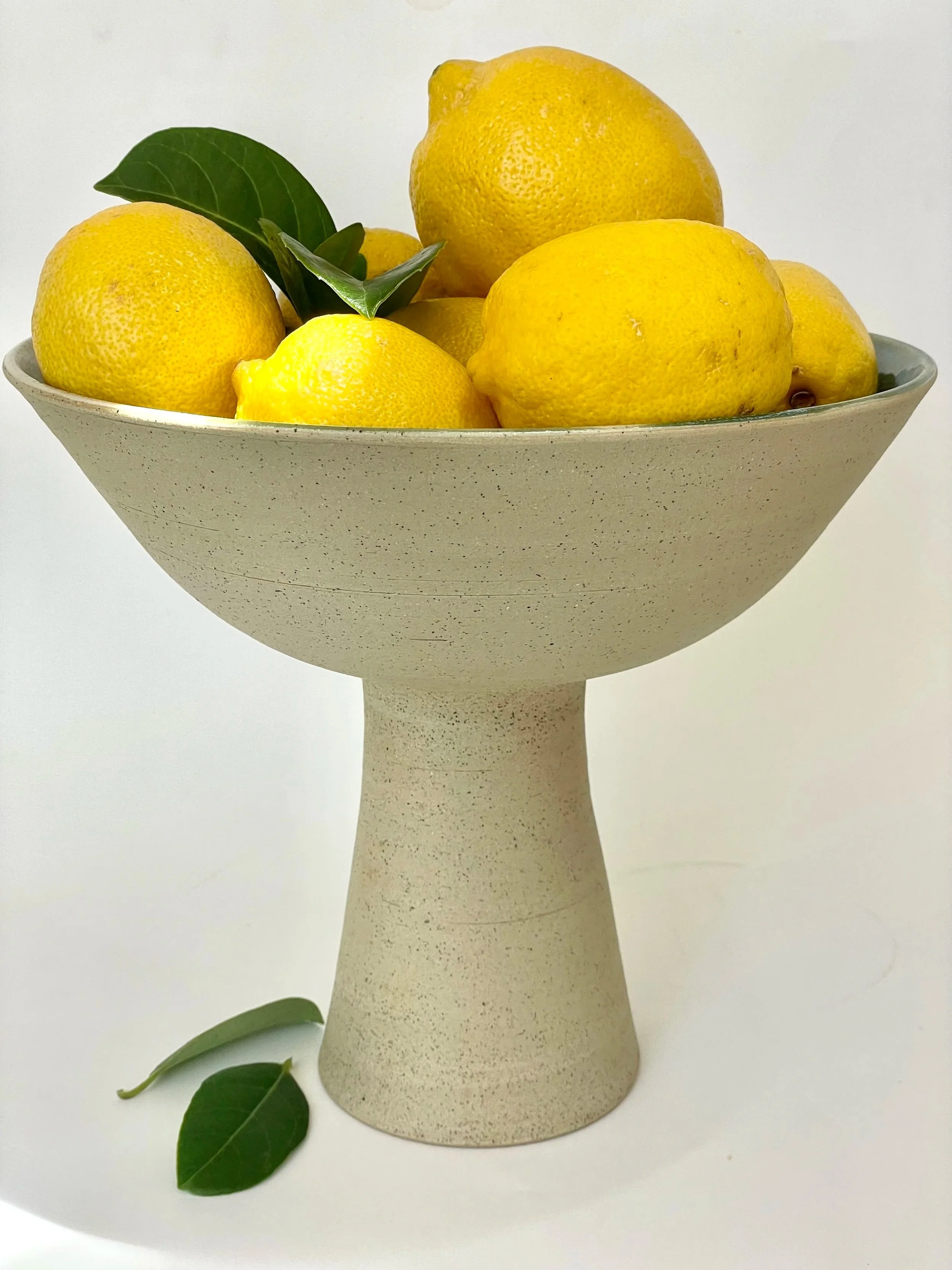 Tall ceramic pedestal bowl | Handmade | Green