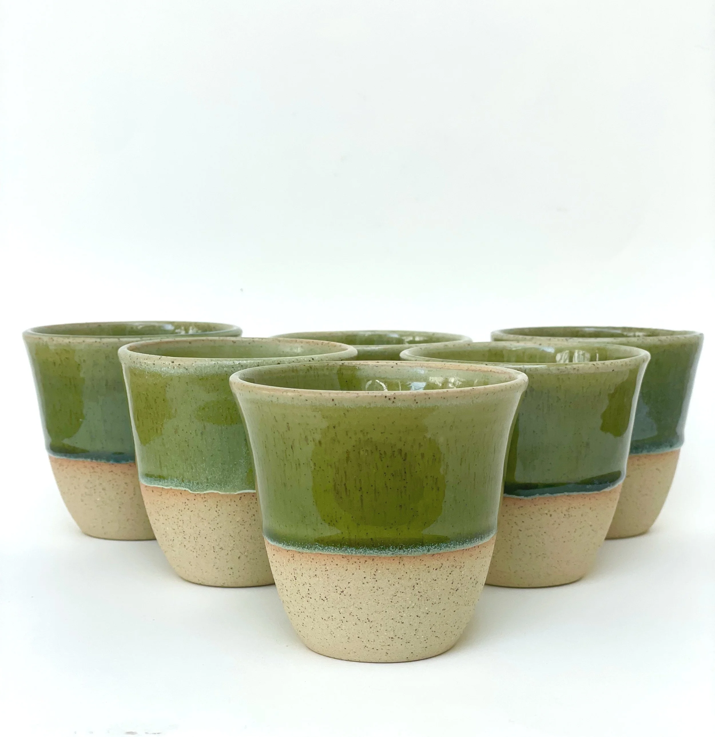 Handmade Ceramic Coffee Cups 300ml - French green & Raw Clay