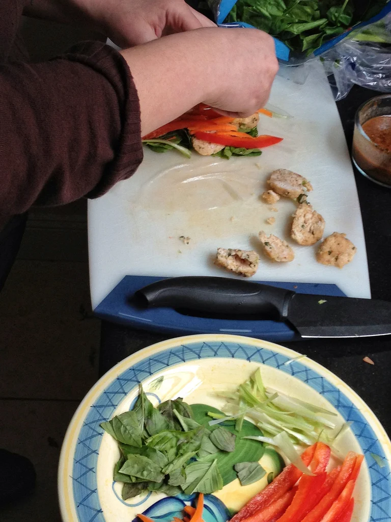 Rolling the spring rolls
