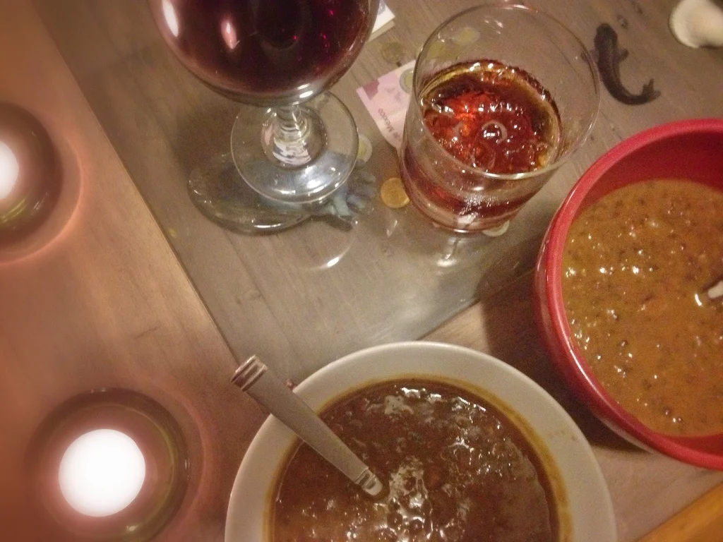 Bean soup, candles & wine. Pure romance.