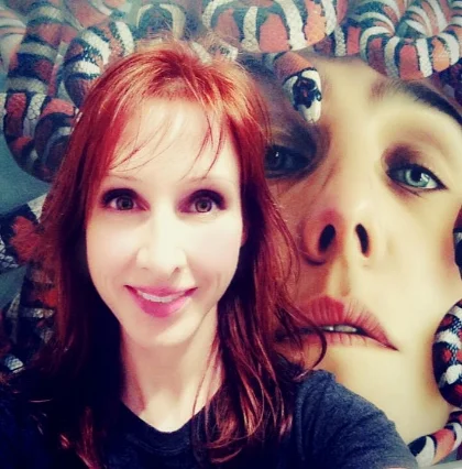 Posing in front of Jorge Villalba's gorgeous oil on canvas ~ "Medusa", 2013. — at Art Basel Miami Beach .
