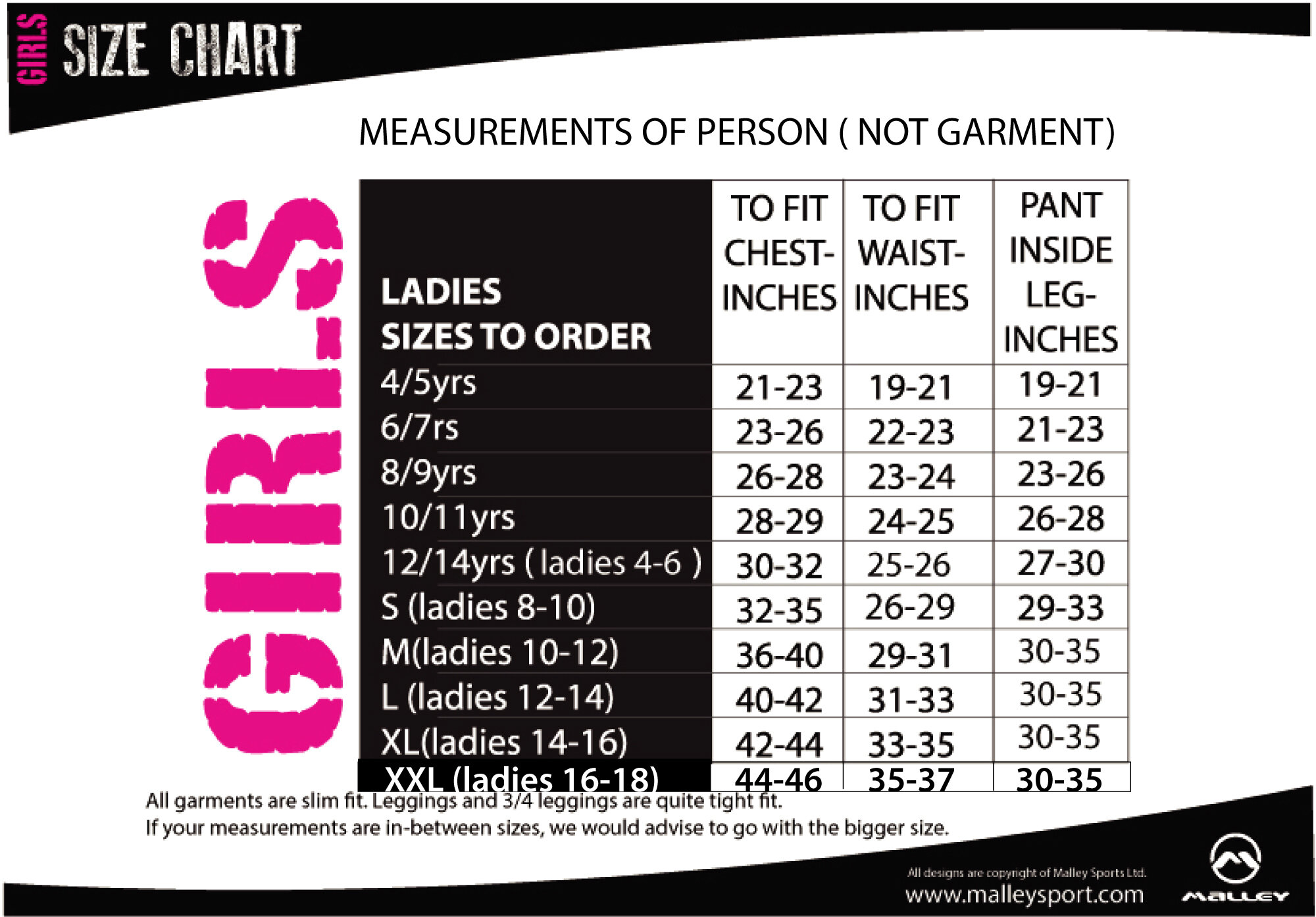 Sizing Guides — Malley Sport