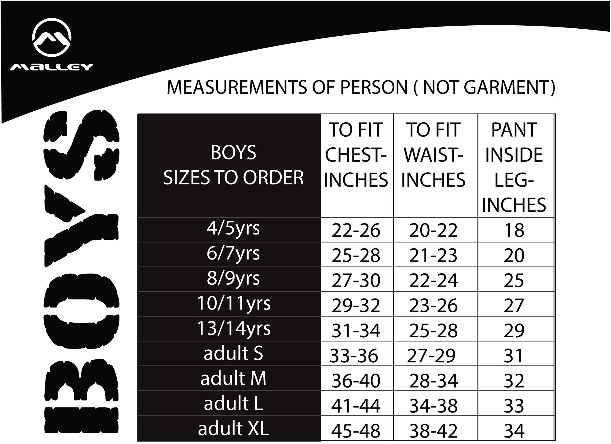 Sizing Guides — Malley Sport