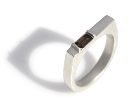 Rectangular ring with smoky quartz