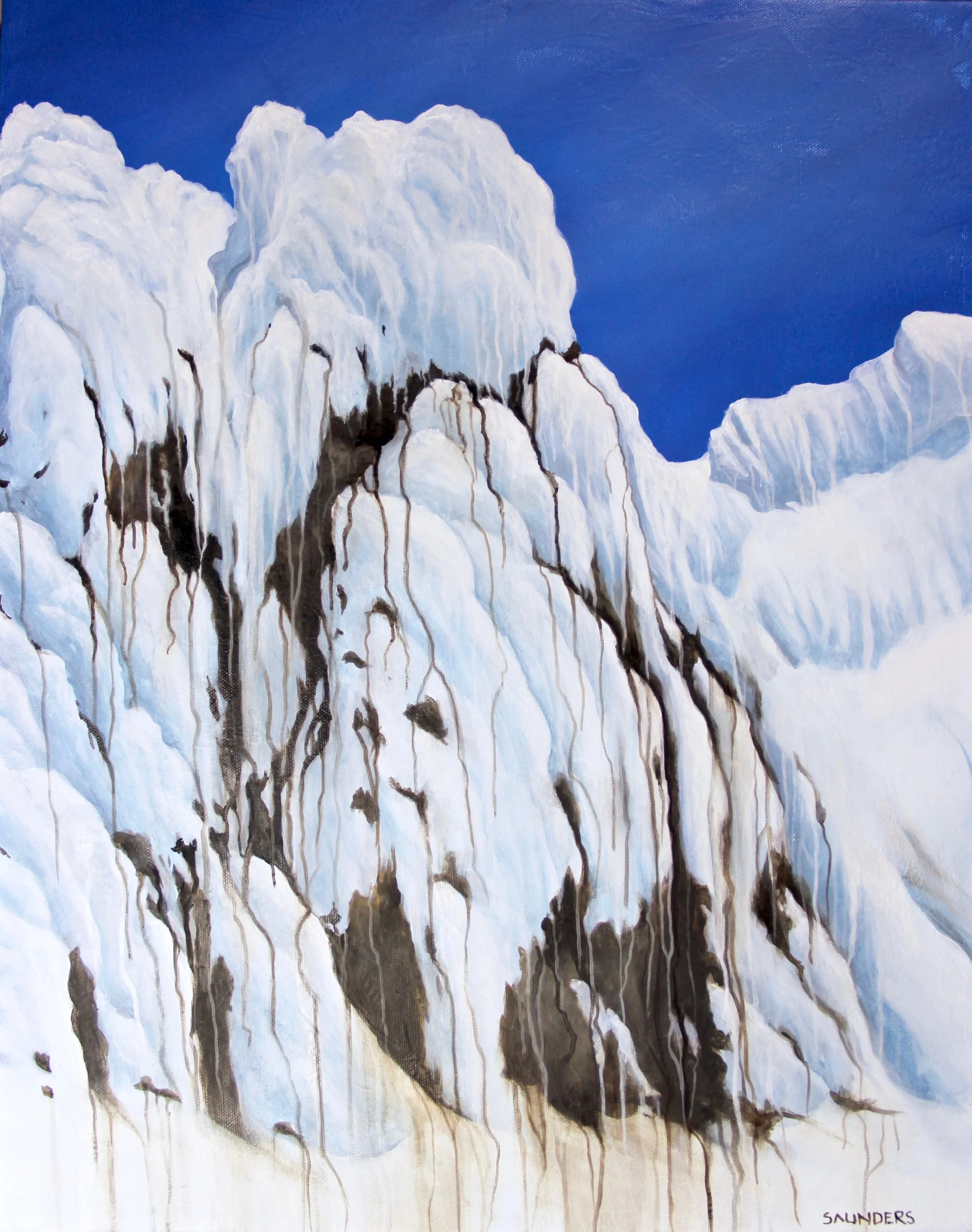     God’s Ice Cream       ($325) Oil- 20 x 16 inches.    Available for purchase.      I climbed Mount Hood in the spring and was overwhelmed by the way the snow covered the sharp rocks and features of this volcano.&nbsp; The backdrop of intense blue 