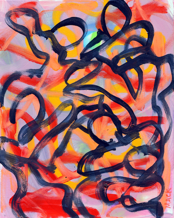 Disco Inferno, 2017 ($300) Oil and spray paint on canvas, 18 x 24 inches. For information...