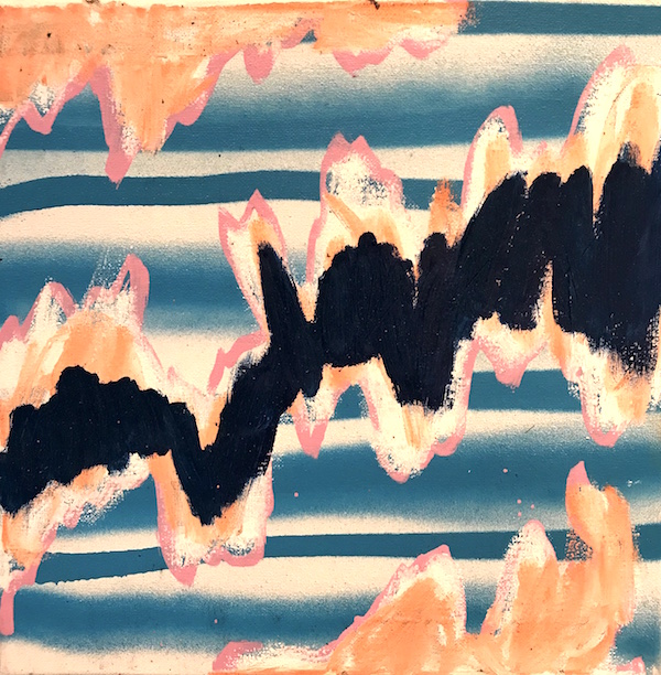 Waveform, 2017 ($250) Oil and spray paint on canvas, 12 x 12 inches. For information...