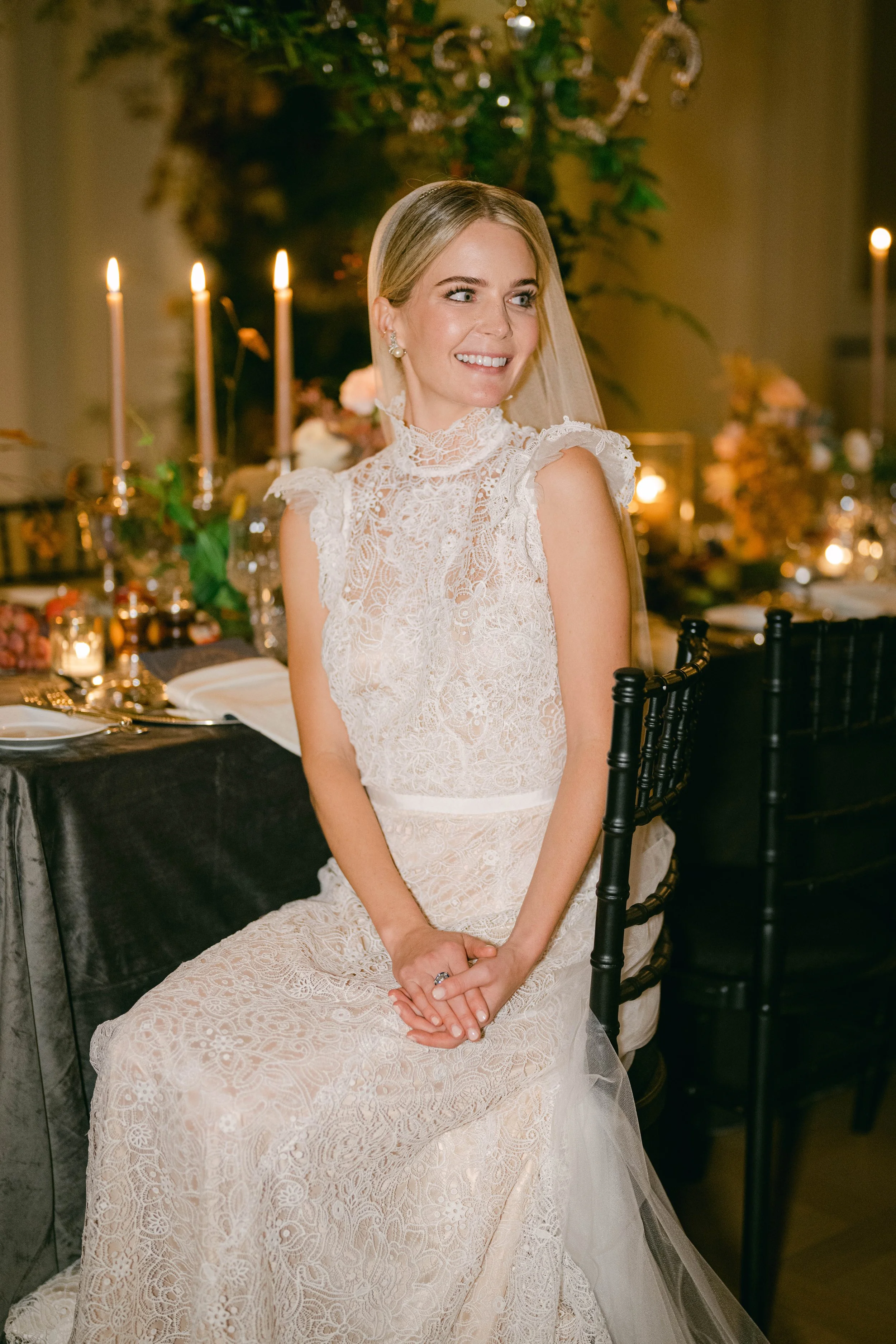 Bride and wedding table decor at Adare Manor