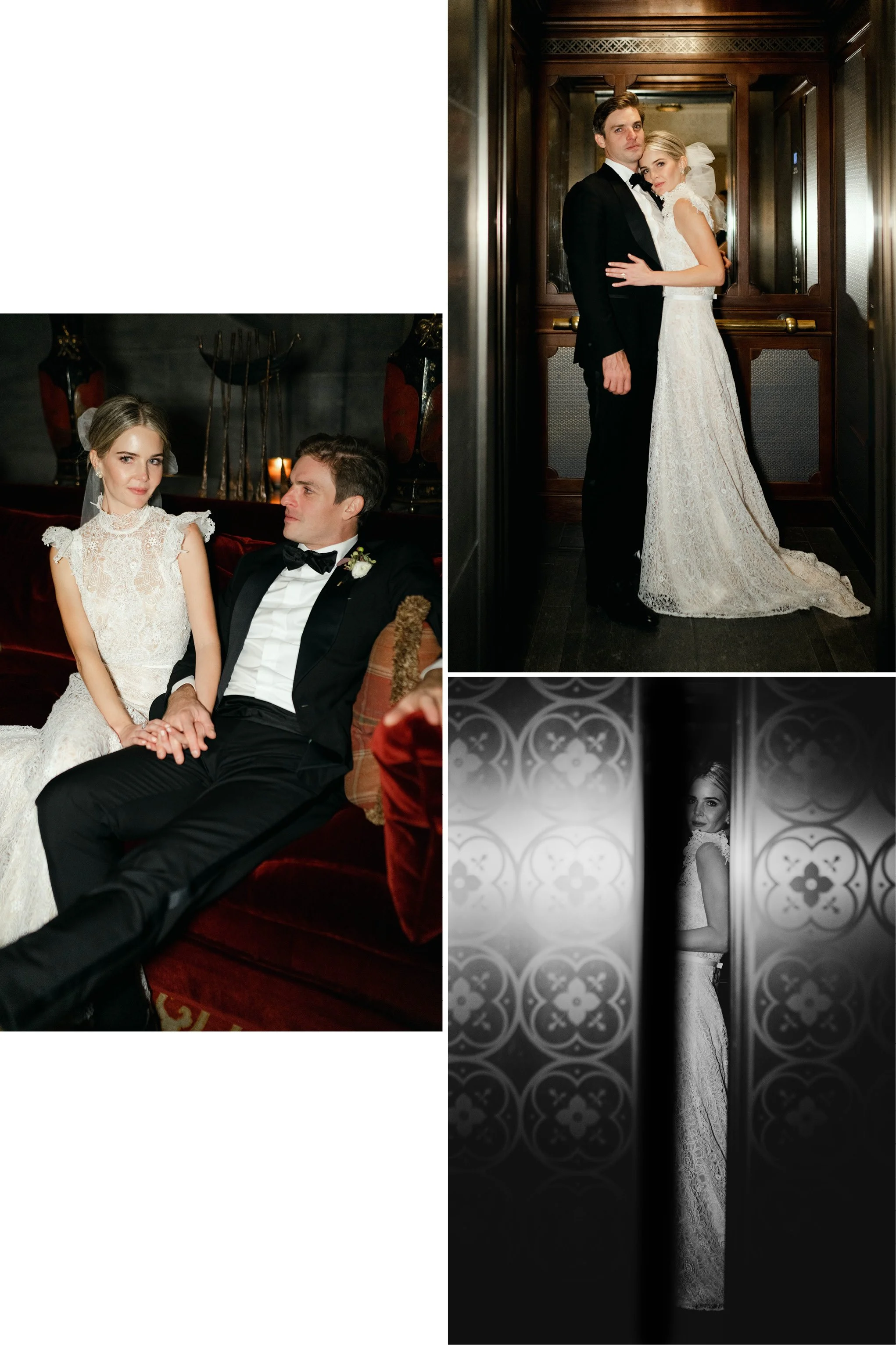 Bride and groom in the elevator at Adare Manor