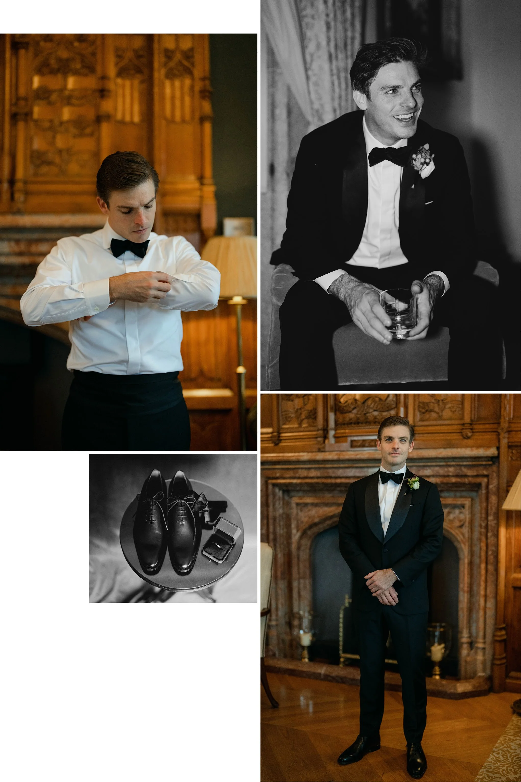 Groom getting ready in the oak room at Adare Manor