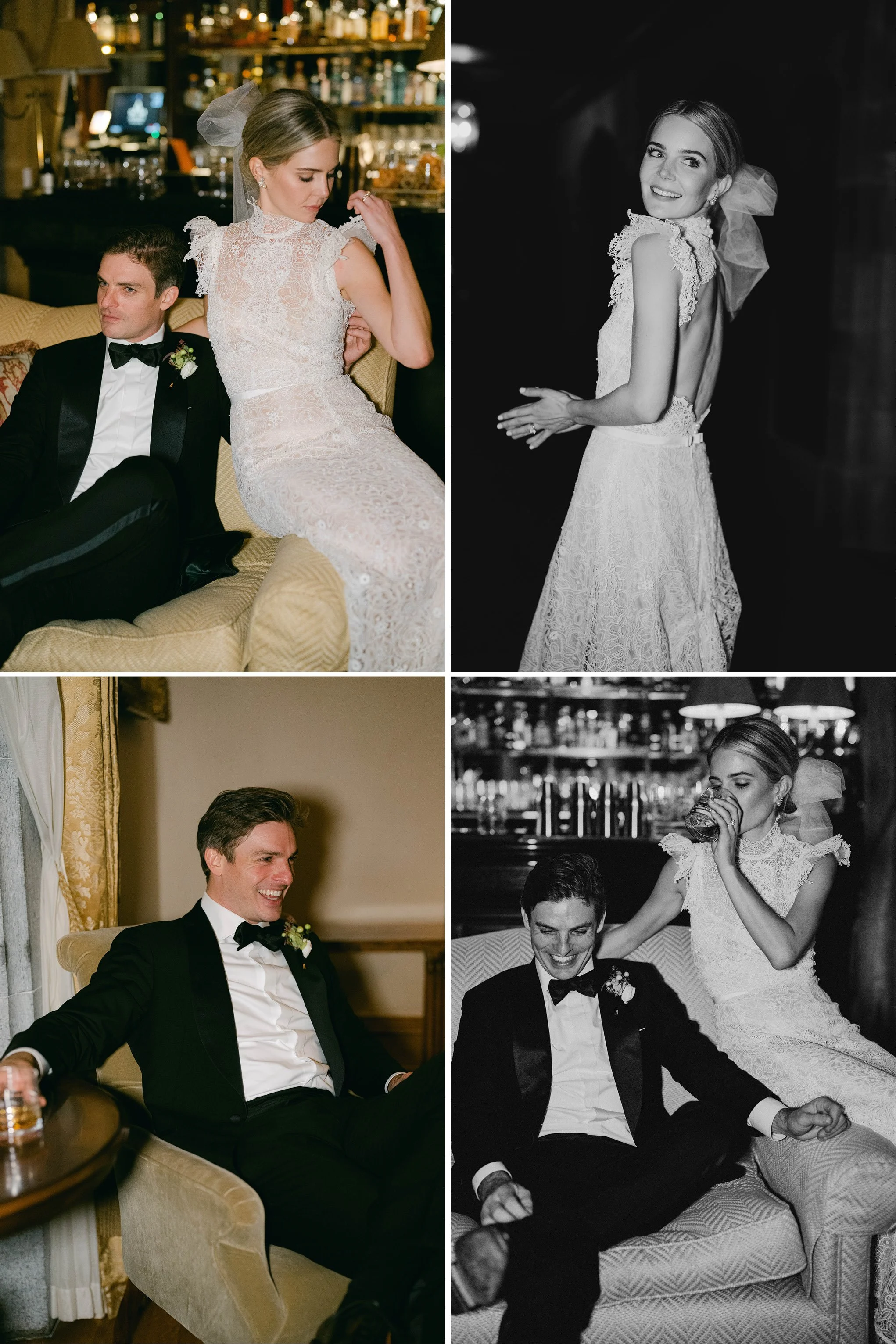 Bride and groom at the cocktail bar in Adare Manor