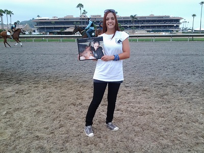 Chelsea on the backside of the Del Mar Race Track holding one of our books. Her trips to Del Mar were the inspiration for the poems above.