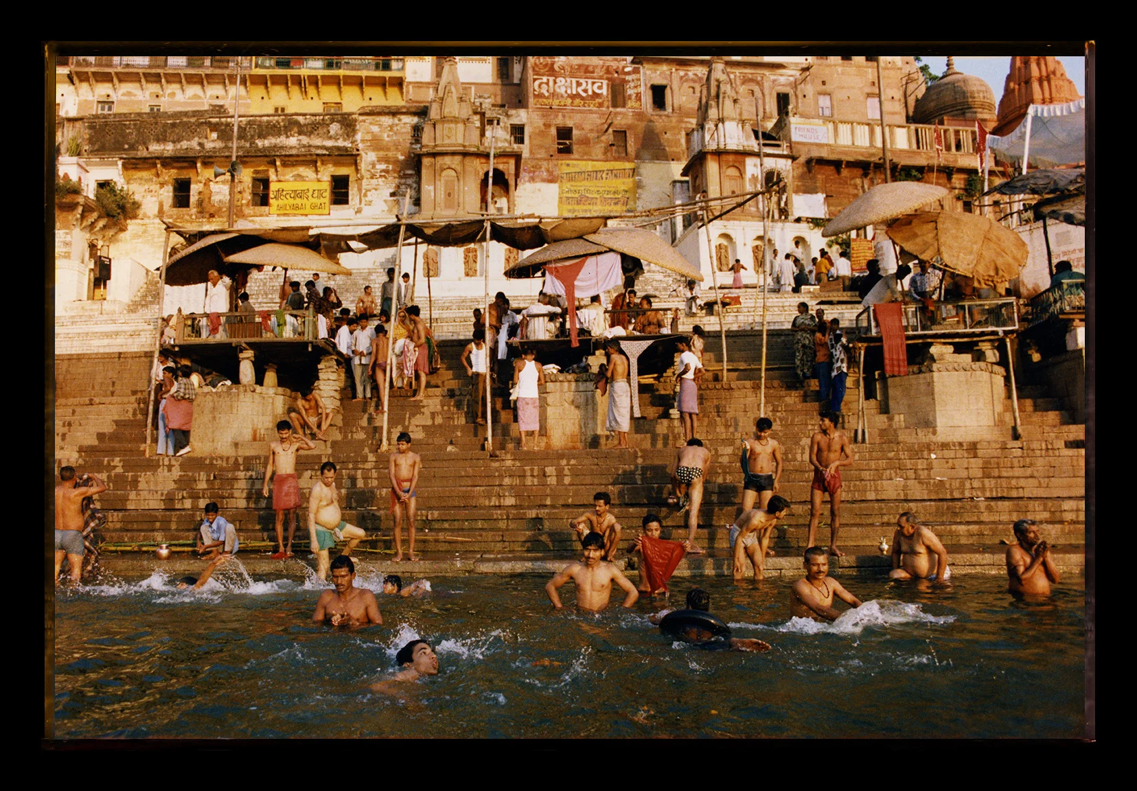   Polaroid - Pilgrims bathing in Ganges River - Varanasi, India  