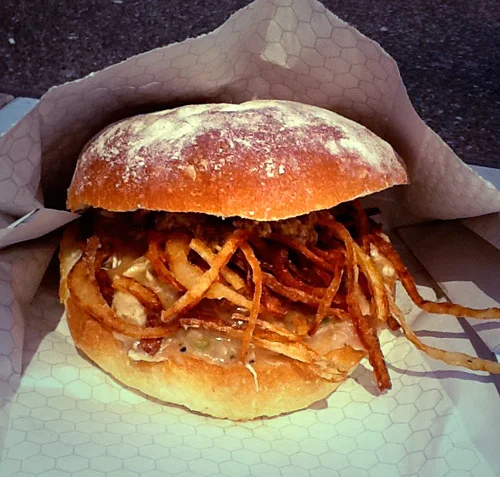 Brioche bun? Beer braised chicken gravy? Pure decadence.