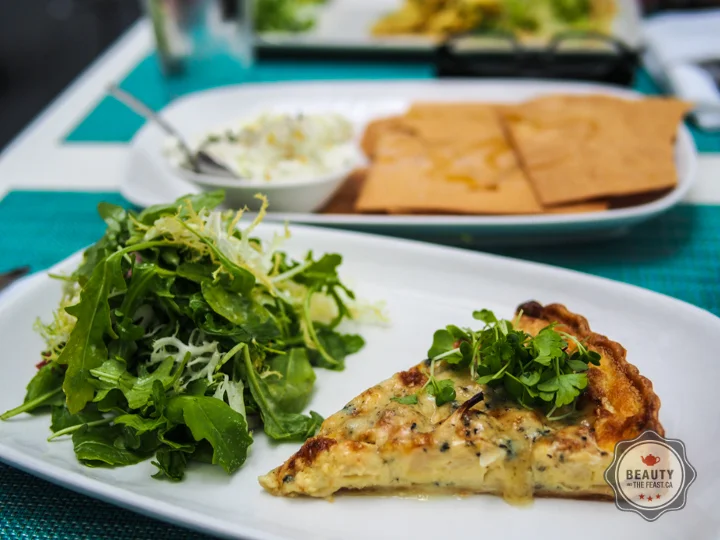 Cauliflower and blue cheese tart with greens.