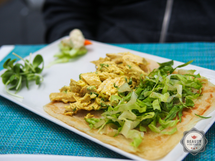 Cold curried chicken wrap with naan.