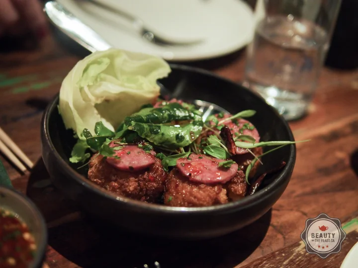 Crunchy Coconut Rice with Spicy Kaffir Lime Sausage.