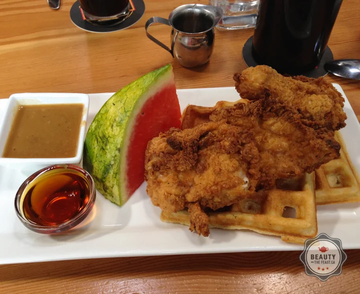 Eating Fried Chicken and Waffles on Main Street