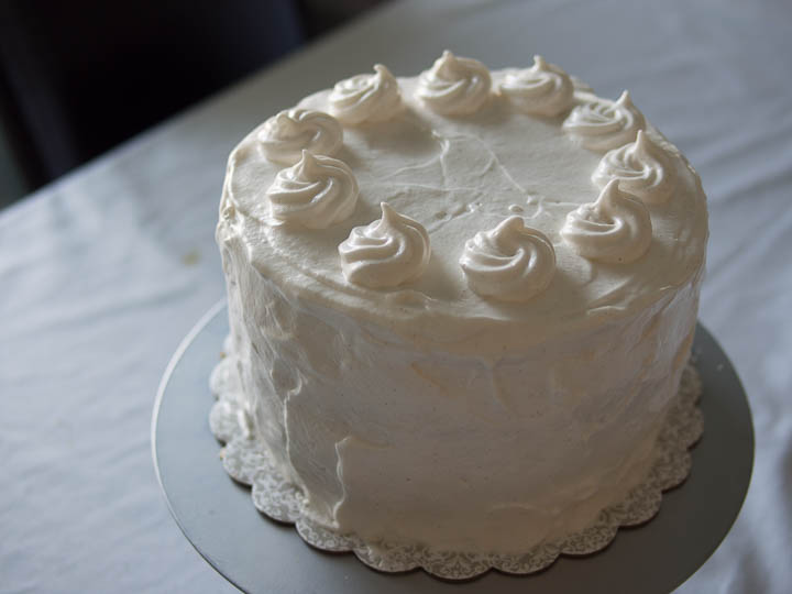 The cake just before toasting with a kitchen torch. It can be served without toasting but the flavour it much enhanced and you get massive "awe" points if you toast it.