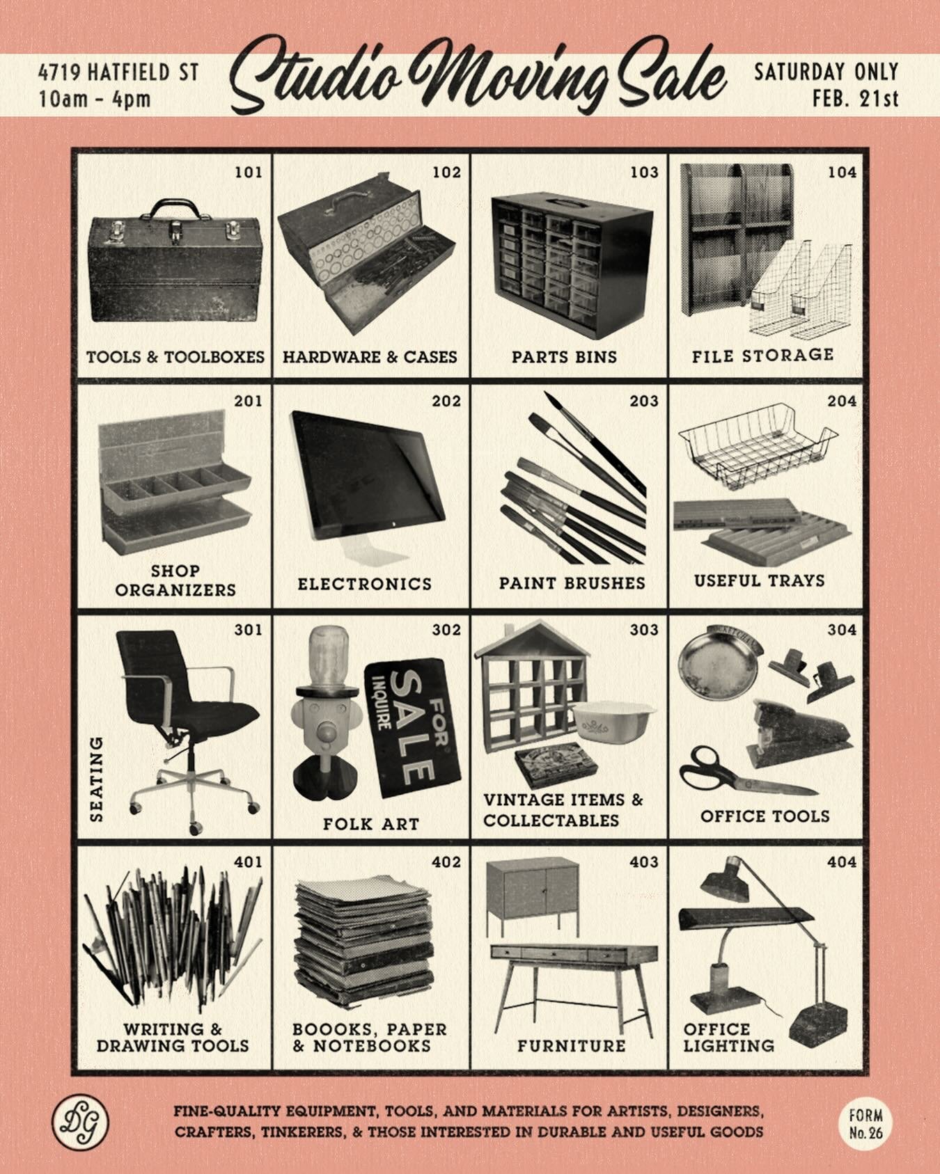 After many years in one studio space, it&rsquo;s time for a change. I have SO MUCH STUFF piling up. Come hang out on Saturday, Feb 21! Moving sale and hangout (not quite a party but certainly a vibe) 

For any and all Pittsburghers who find value in 