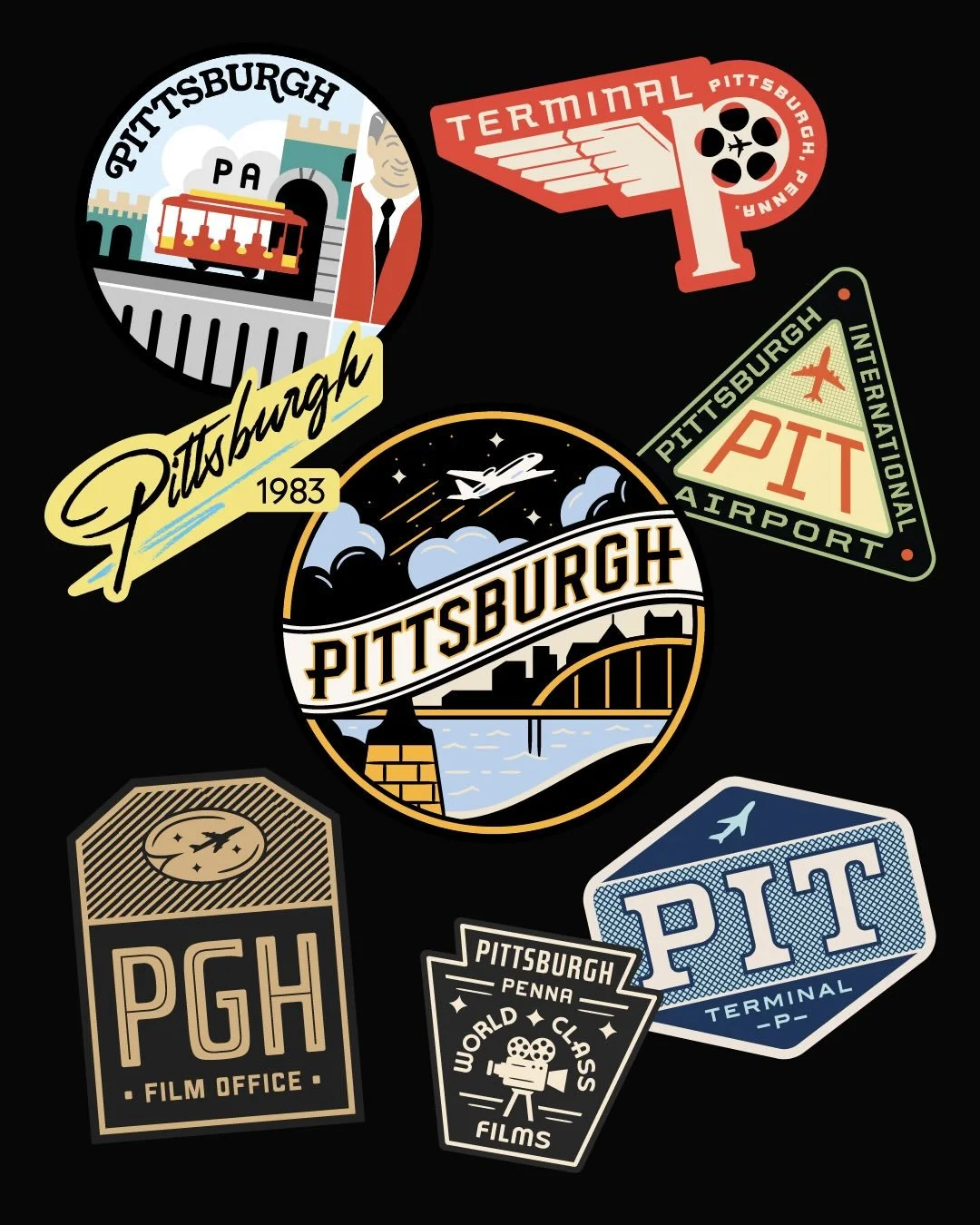 I teamed up with @joezeffdesign and @pghfilmoffice last year to create these Pittsburgh travel illustrations to promote the launch of Terminal P &mdash; the former Pittsburgh Landside Terminal reimagined as a film production location. We referenced o