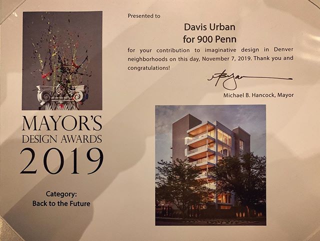 We are honored to receive a 2019 Mayor&rsquo;s Design Award for our amazing project at 900 Penn! Thank you, @denvercpd and Mayor Hancock! ・・・
#davisurban  #architecture  #denver  #backtothefuture  #mayorsdesignawards