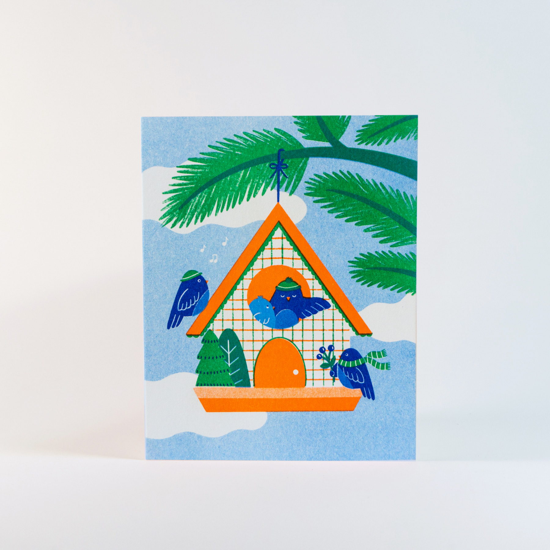 Festive Birdhouse | Risograph Greeting Card