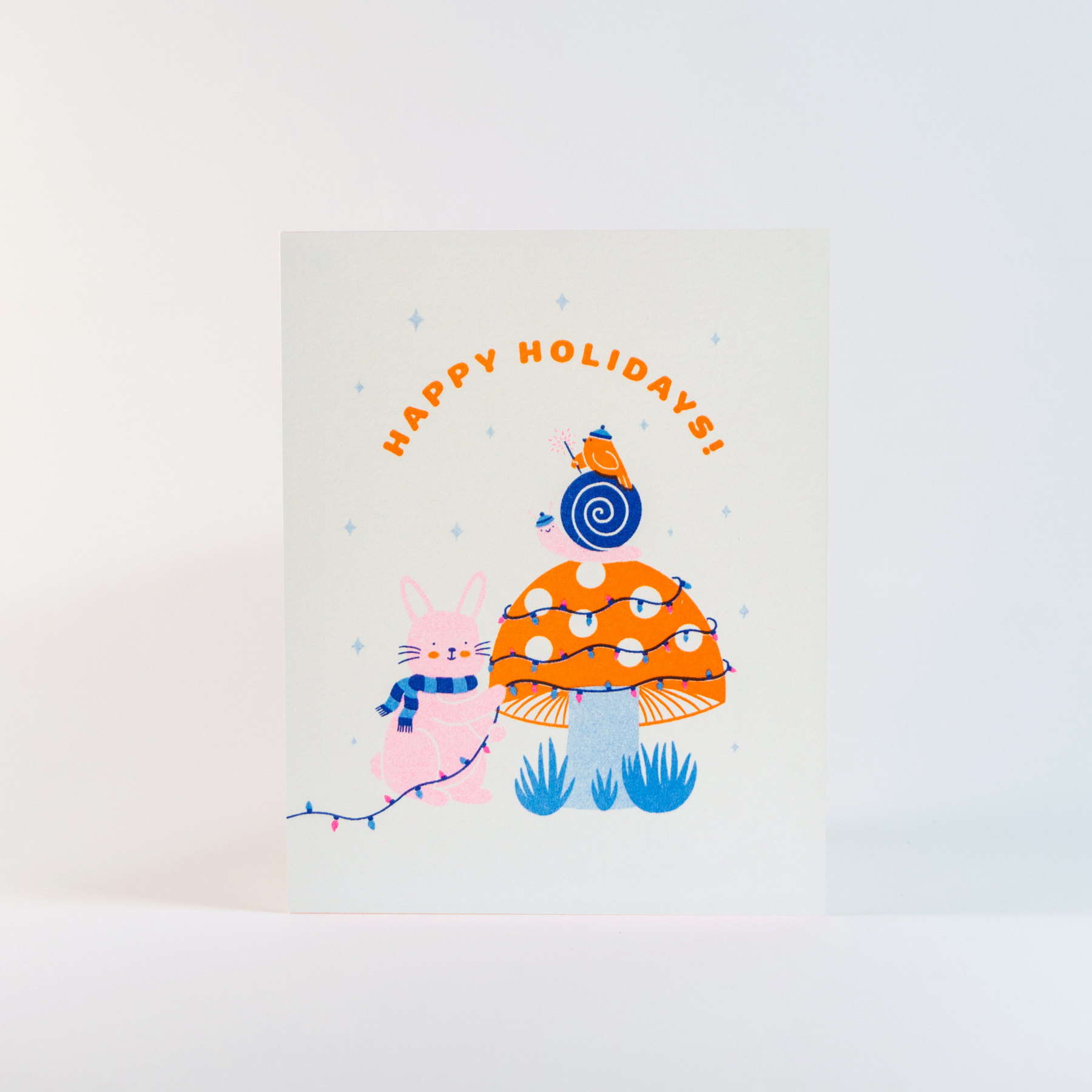 Festive Mushroom & Animals | Risograph Greeting Card