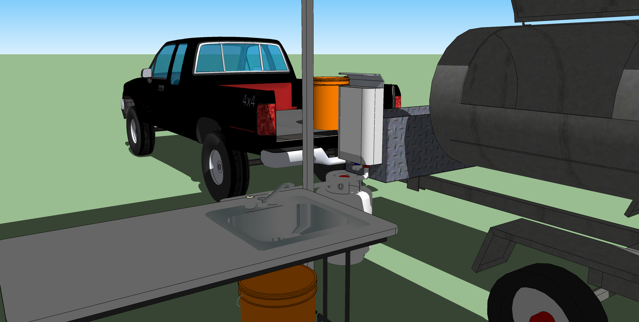 The tabel with a sink also has a cutting board with a cutting board and fluid guide, this will allow the freshes preperation of food. The eventually goal is a refrigerator system withing the SUV.
