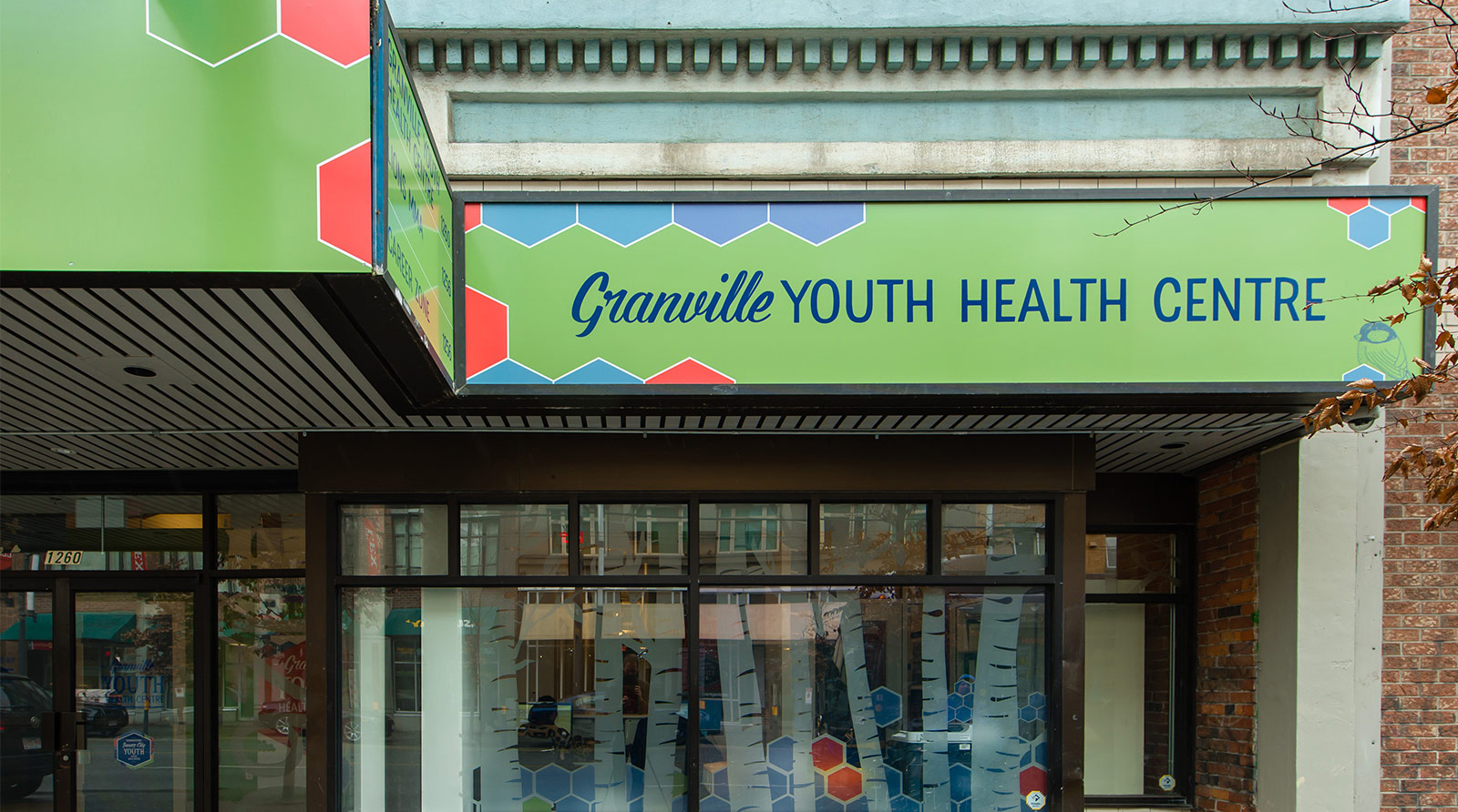 "Granville" is hand-lettered and "Youth Health Centre" is made from the custom typeface 