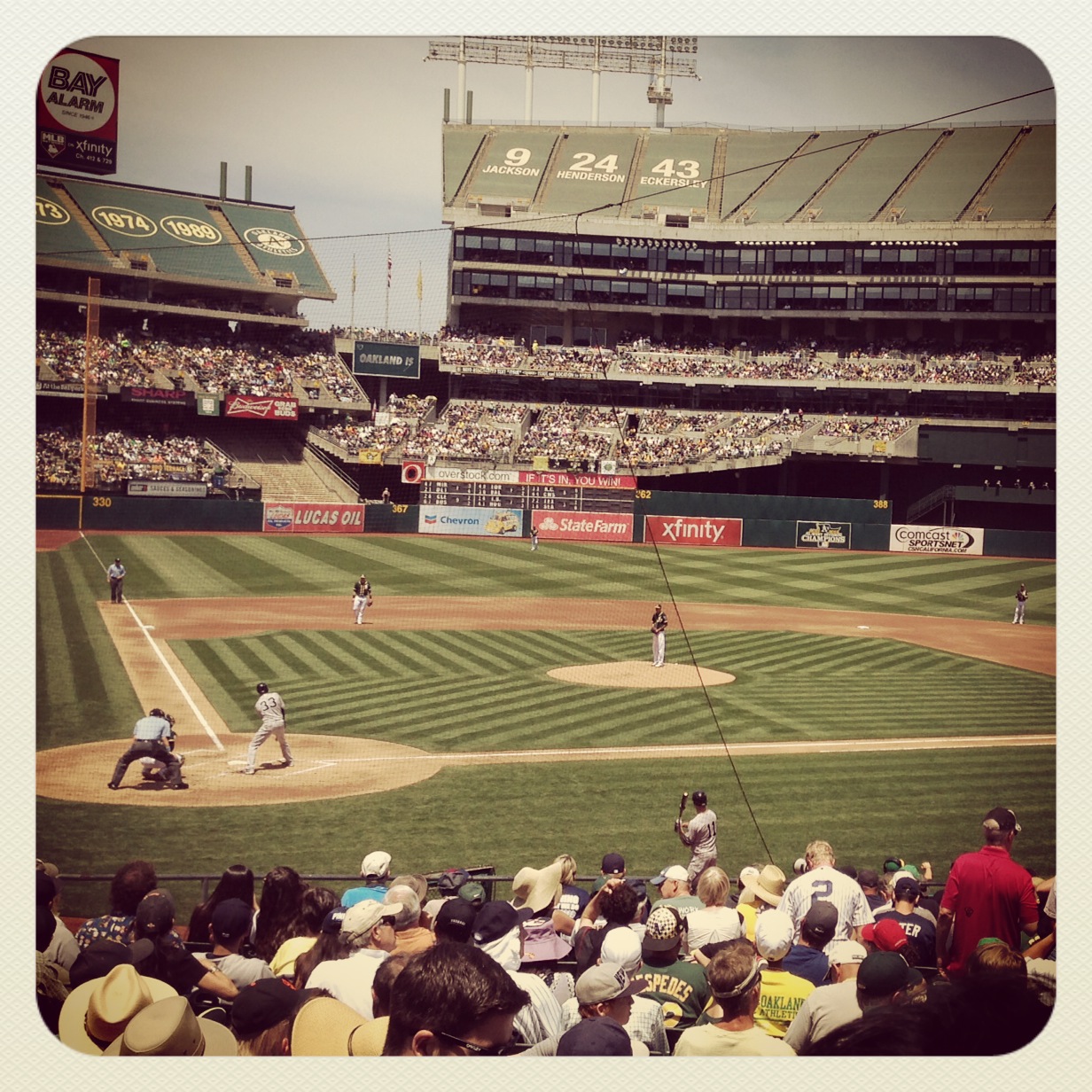 A the ballpark with the fams watching the A's clobber the Yankees.