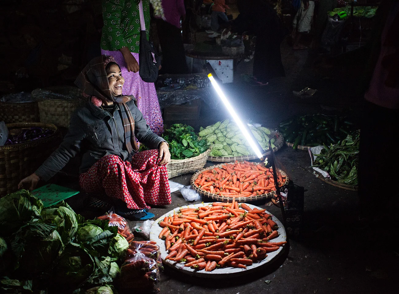 LED lights are used to illuminate the fresh produce