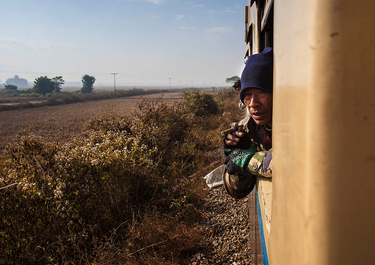 Man peers out the window to see why we're stopped